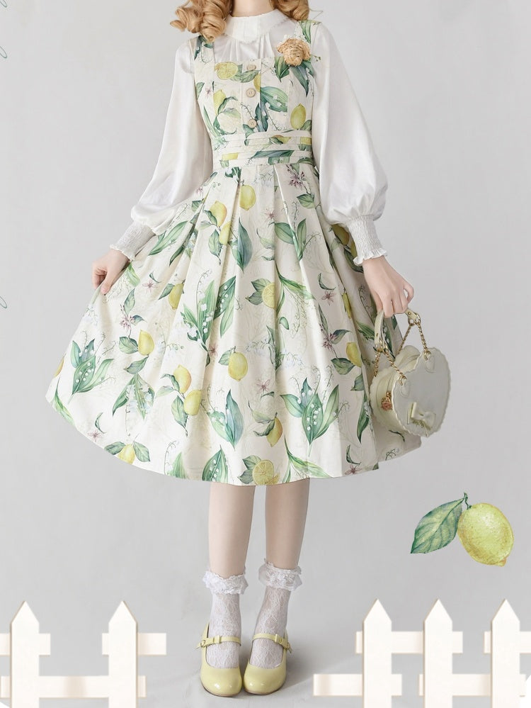 Yellow and Green Lemon Square Neckline Elegant Classic Lolita JSK Dress