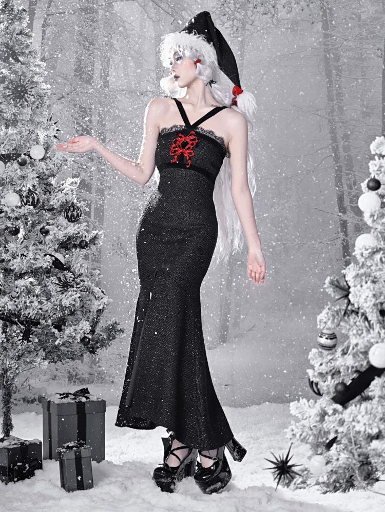 Gothic Christmas Lace Meerjungfrau Rock Tweed Etuikleid