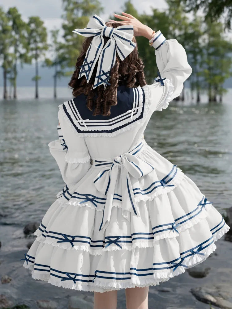 Full Sailor Lolita Skirt Set Summer Dress Tiered White OP