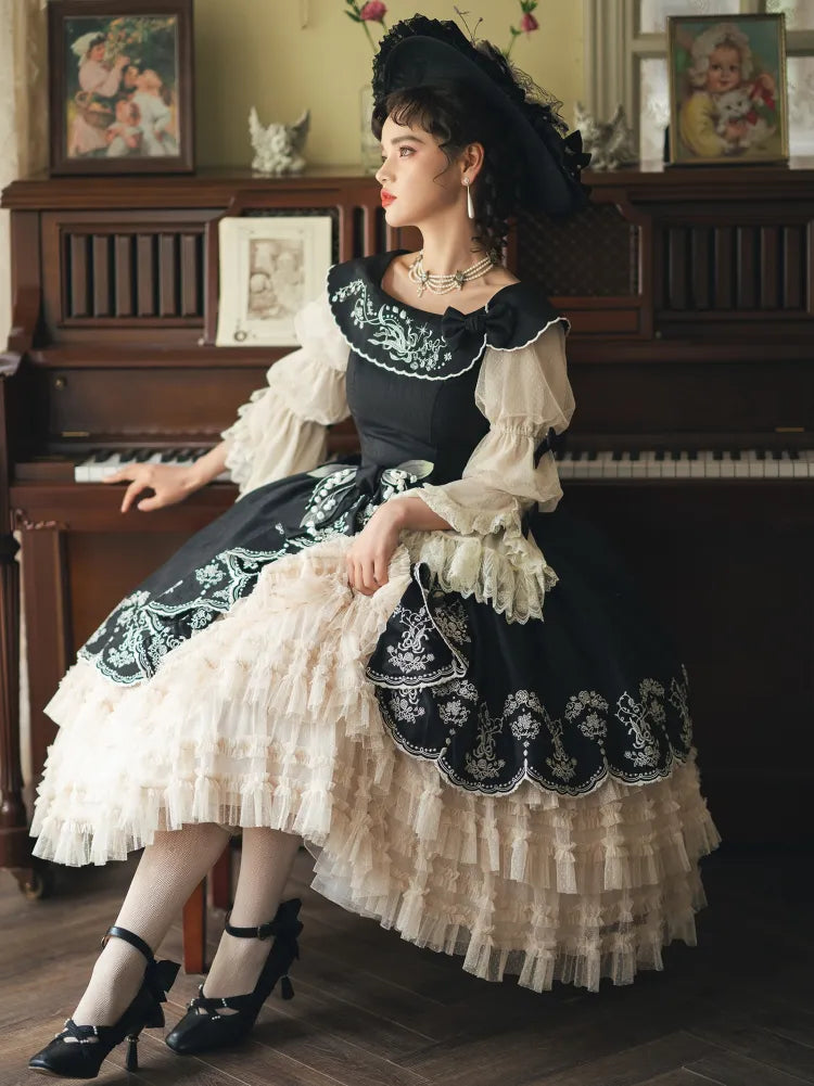 Lily Embroidery Dress Beige Lolita Valley of Black Classic the