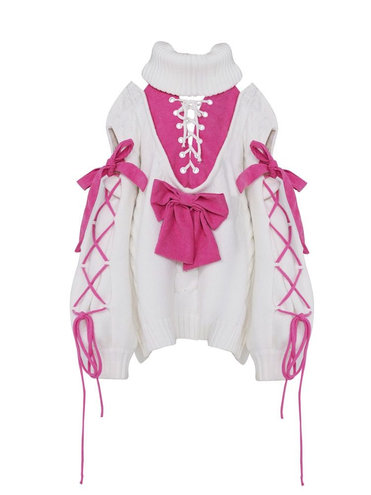 Rosa Schleife Weiß Rollkragenpullover