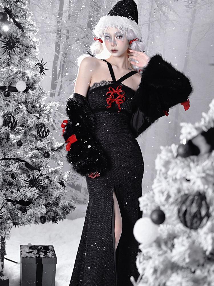 Gothic Christmas Lace Meerjungfrau Rock Tweed Etuikleid