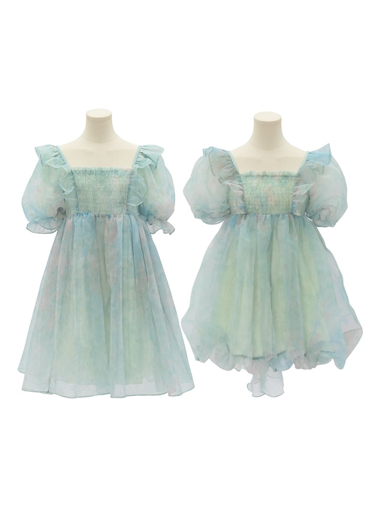 Green Short/Long Sleeves Short Bow with Sweet Detachable Version Dress Big