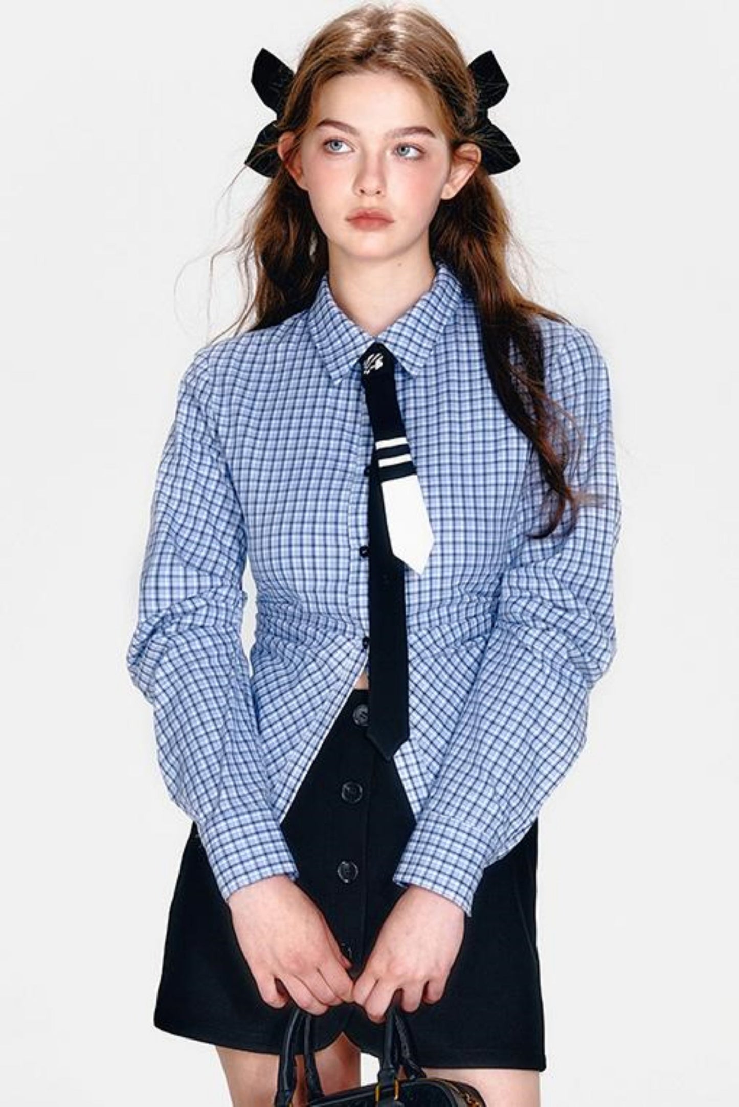 Shirt and Hip Cool Blue Check Skirt Mint Setup