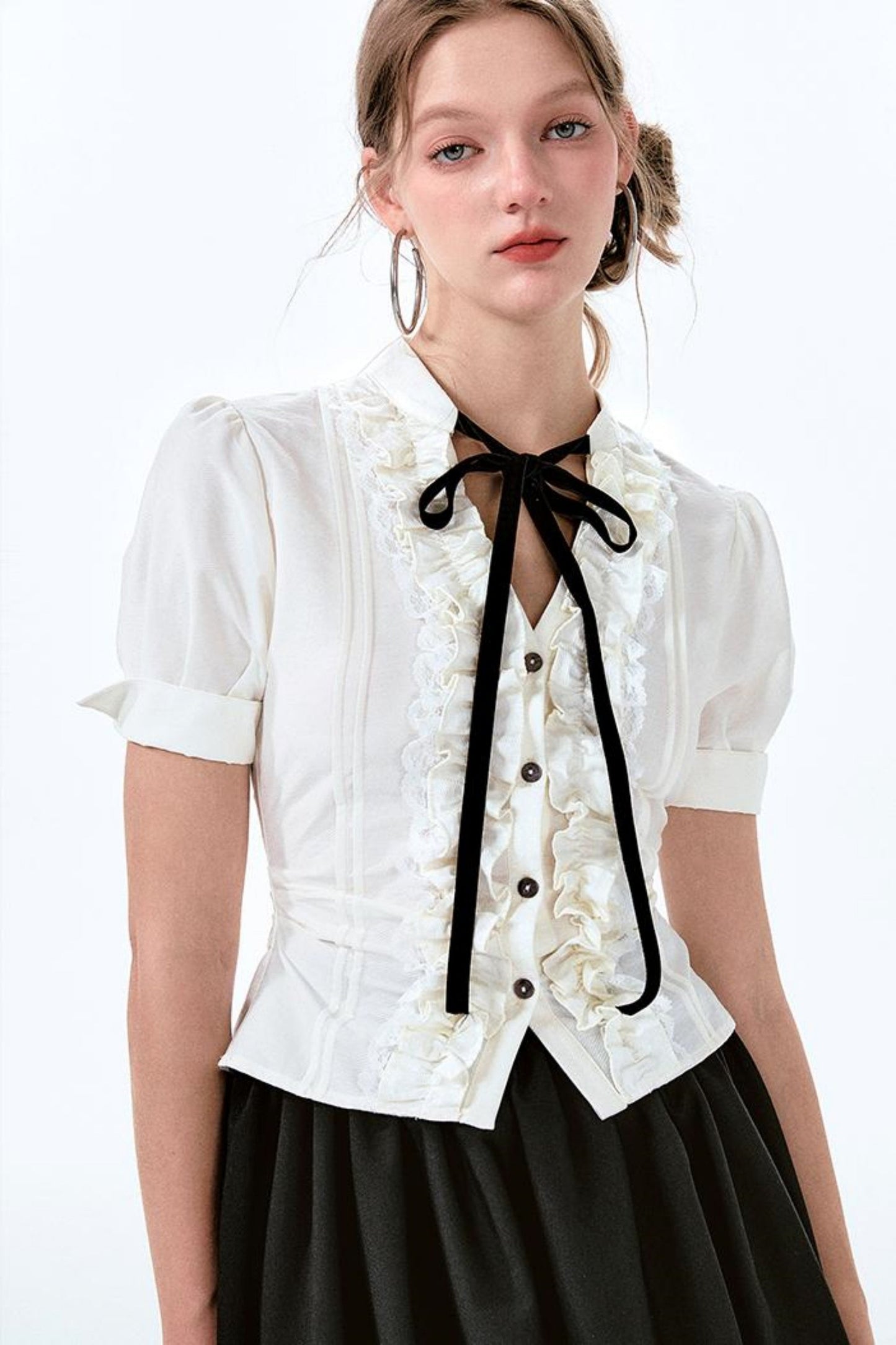 Ärmel Charm Puff Taille Ballon Schleife Shirt Rock +