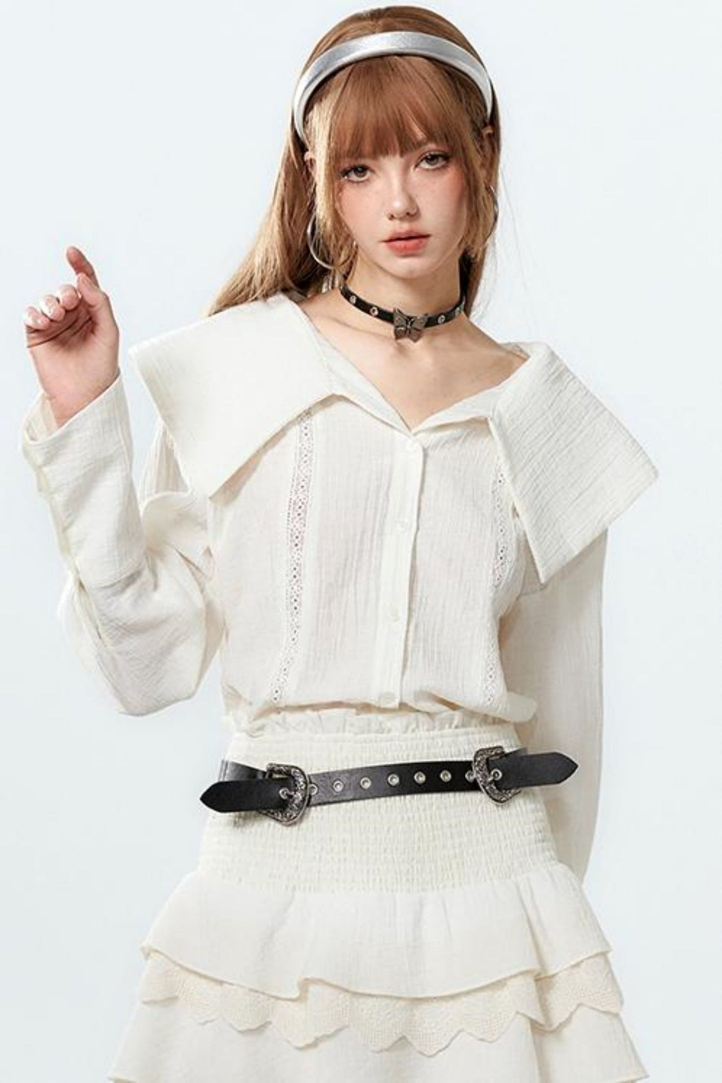 Cool Lapel Skirt and Cake Setup Shirt