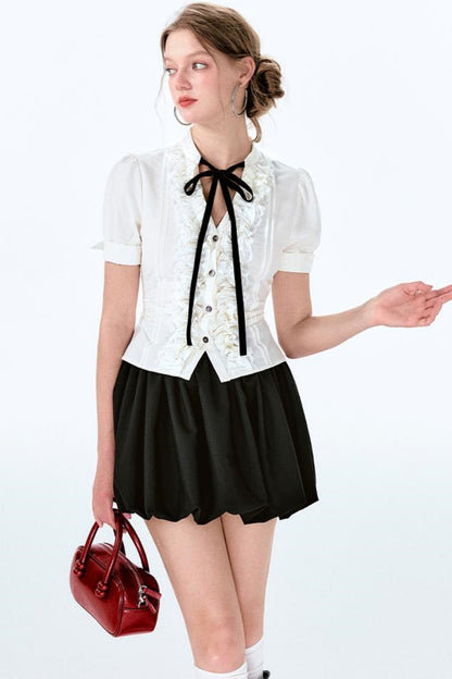 Ärmel Charm Puff Taille Ballon Schleife Shirt Rock +