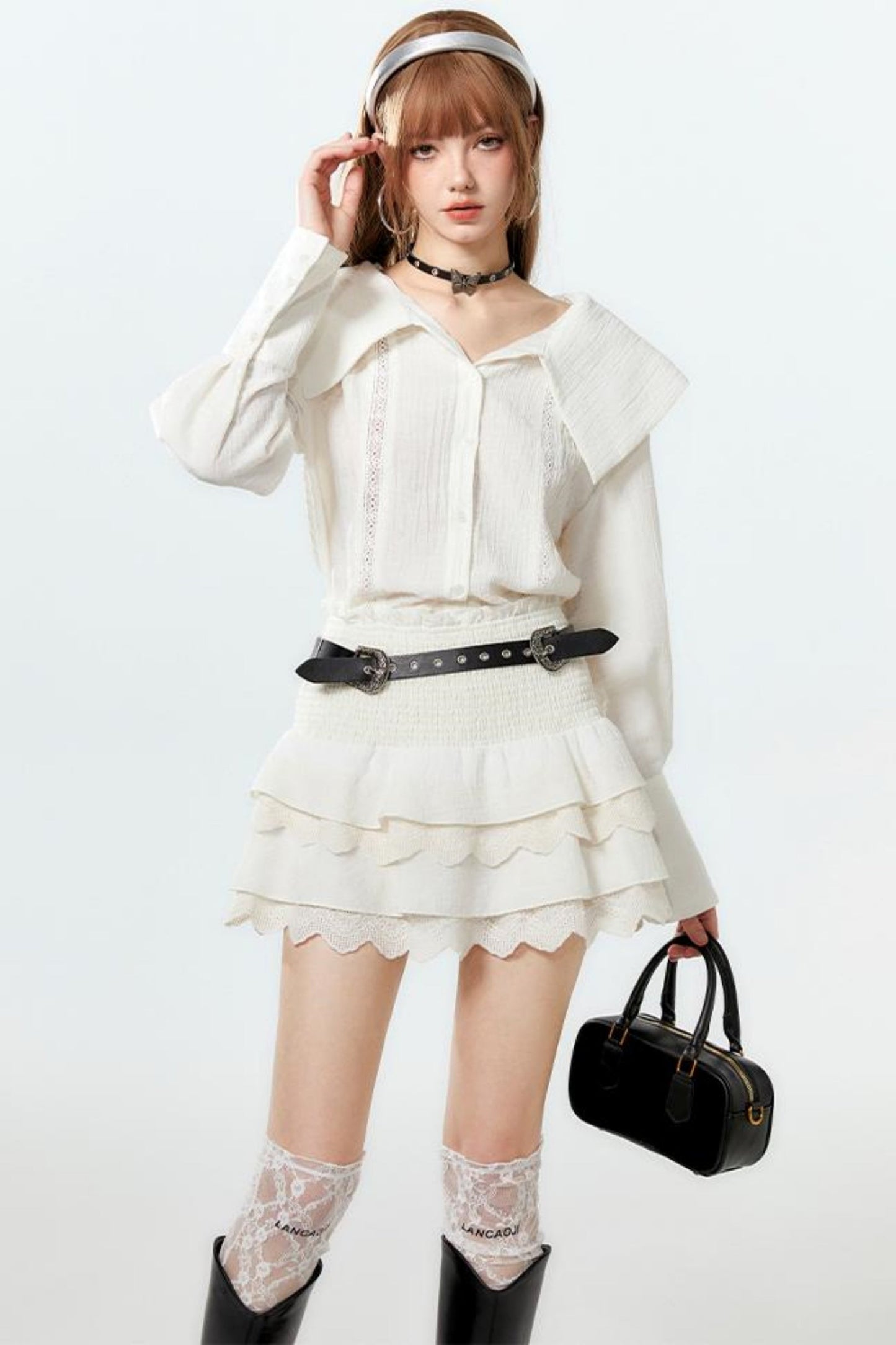 Cool Lapel Skirt and Cake Setup Shirt