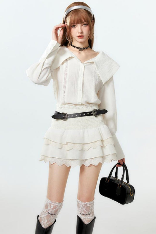 Cool Lapel Skirt and Cake Setup Shirt