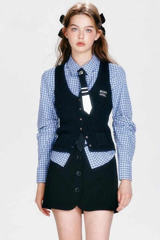 Shirt and Hip Cool Blue Check Skirt Mint Setup