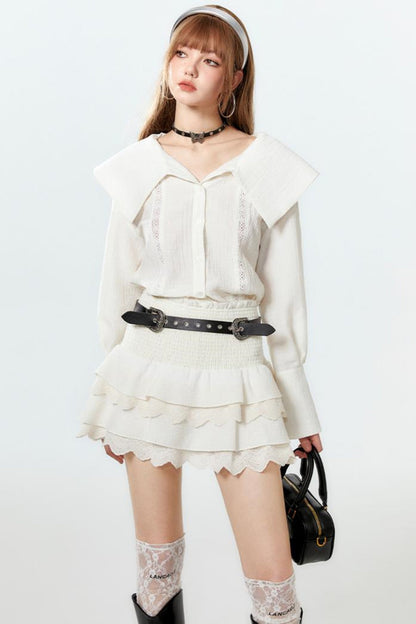 Cool Lapel Skirt and Cake Setup Shirt