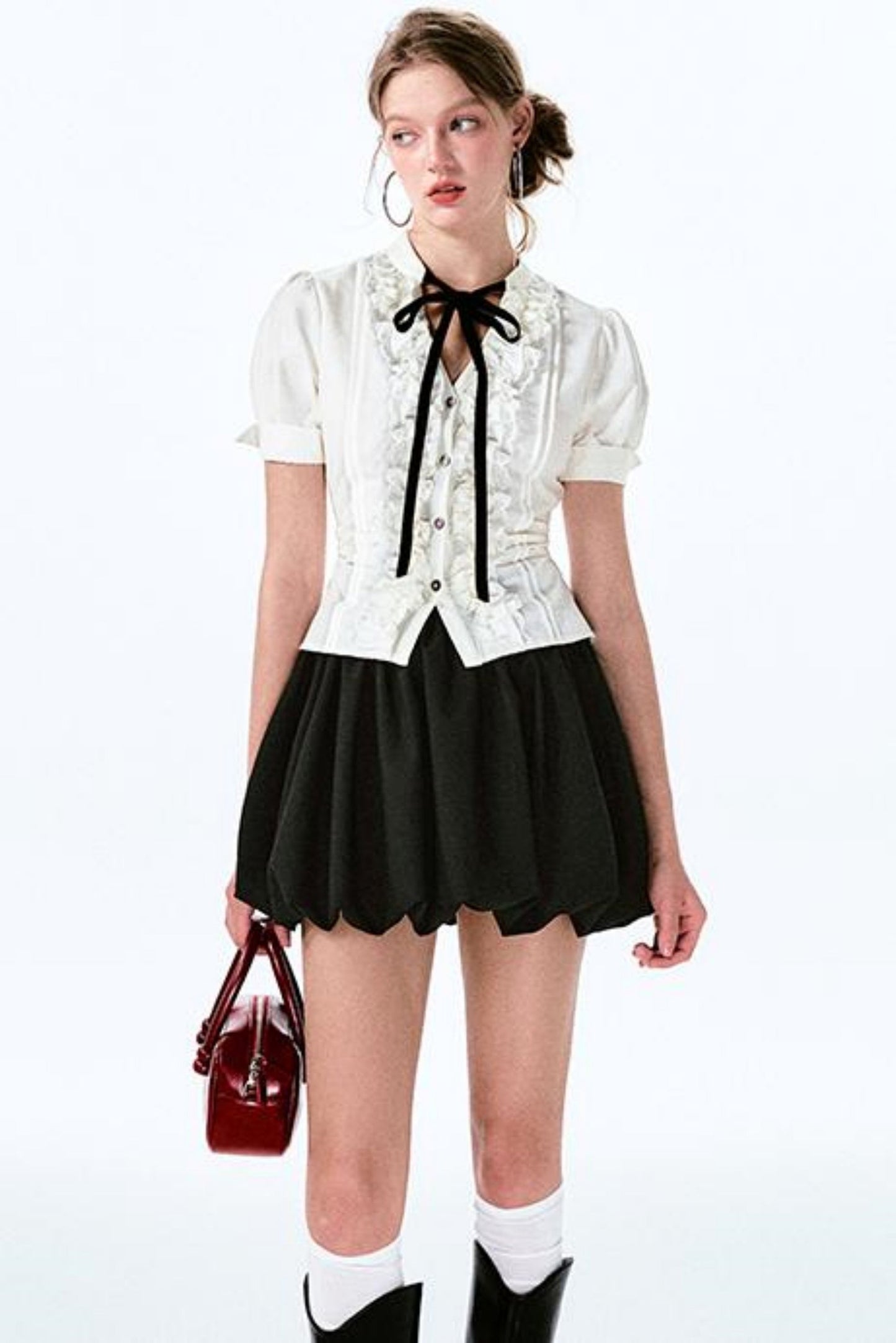 Ärmel Charm Puff Taille Ballon Schleife Shirt Rock +