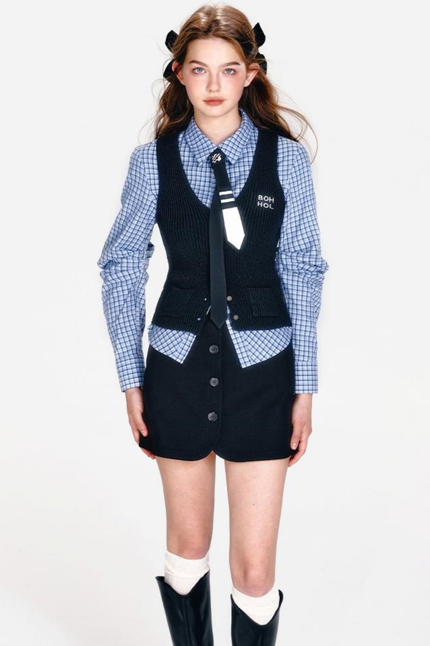 Shirt and Hip Cool Blue Check Skirt Mint Setup
