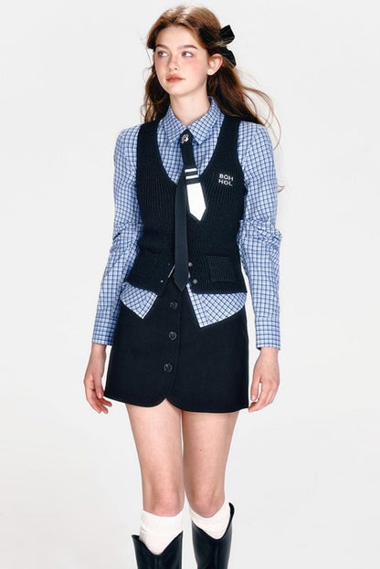 Shirt and Hip Cool Blue Check Skirt Mint Setup