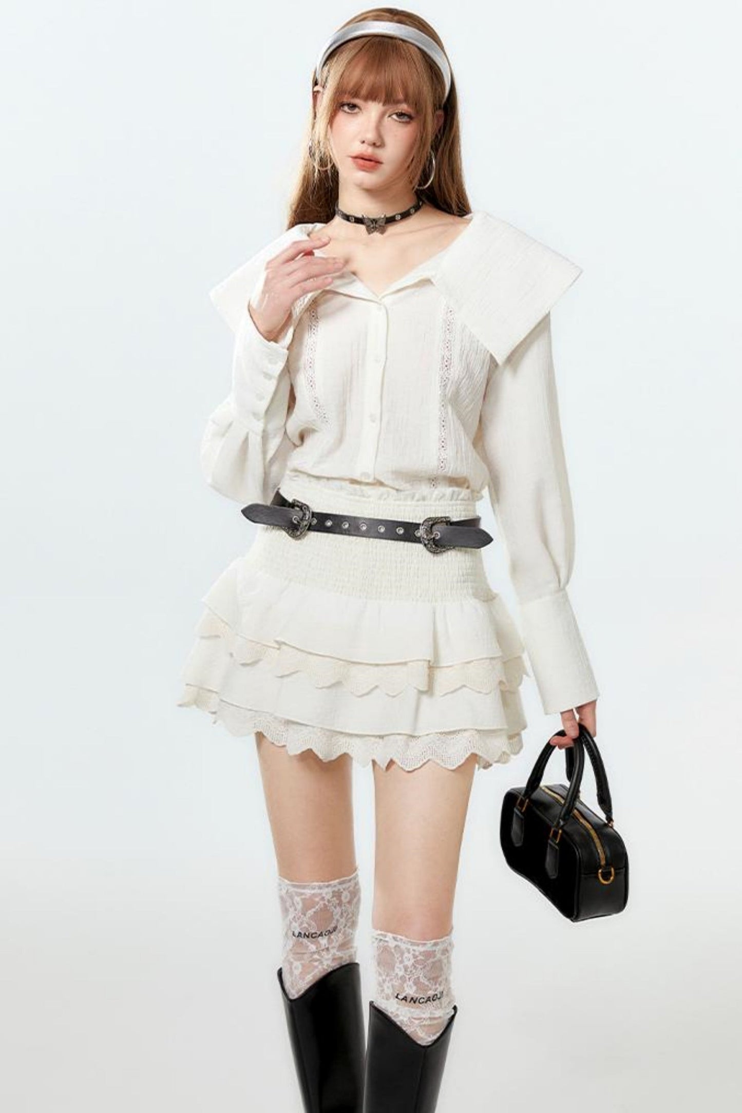 Cool Lapel Skirt and Cake Setup Shirt