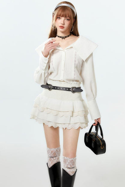 Cool Lapel Skirt and Cake Setup Shirt