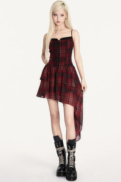 Irregular Sling Dress Check