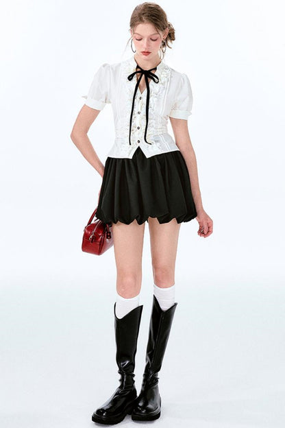 Ärmel Charm Puff Taille Ballon Schleife Shirt Rock +
