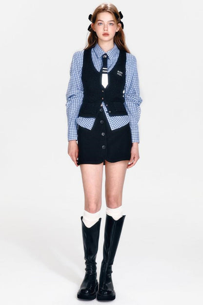 Shirt and Hip Cool Blue Check Skirt Mint Setup