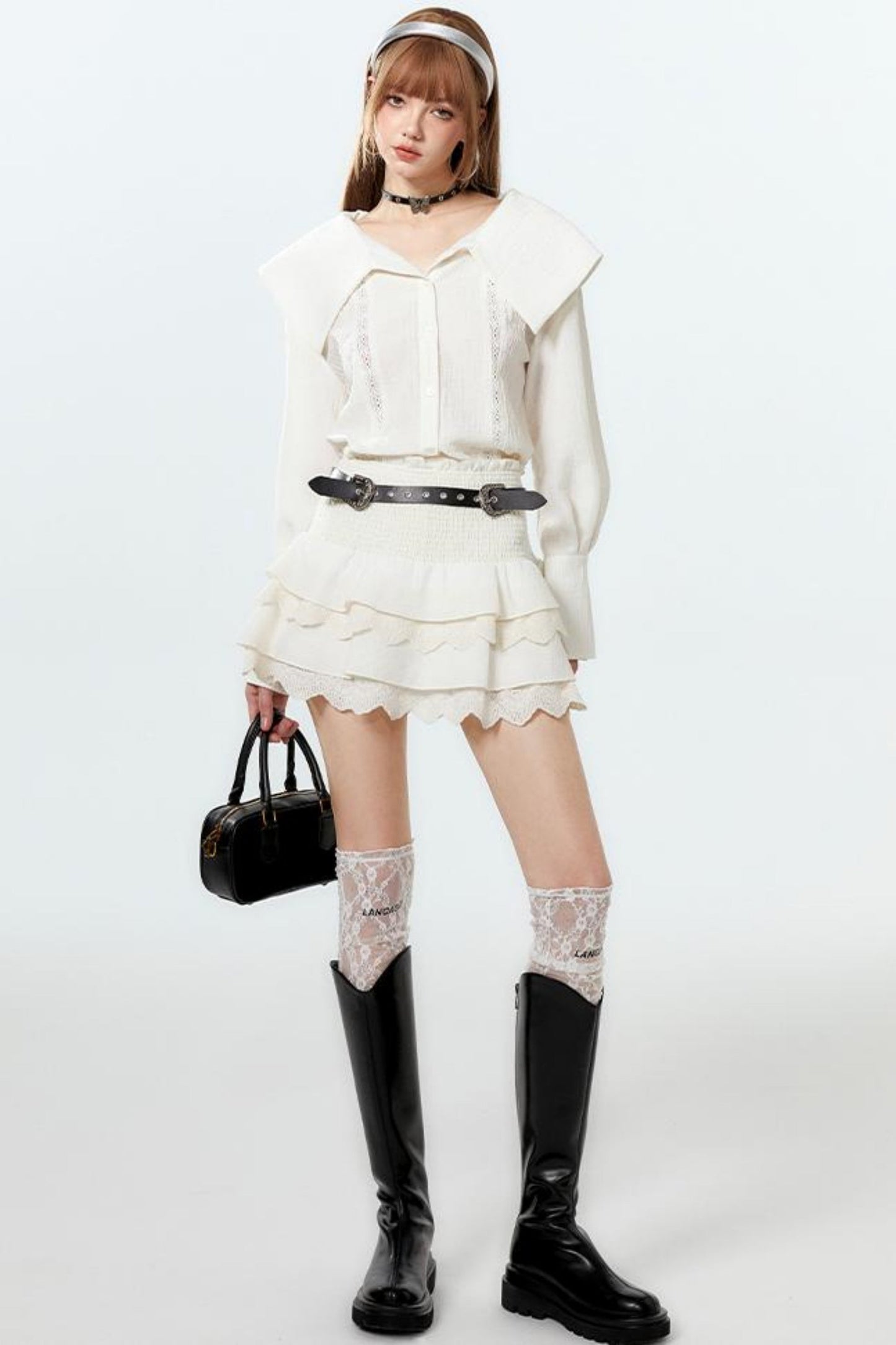 Cool Lapel Skirt and Cake Setup Shirt