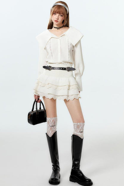 Cool Lapel Skirt and Cake Setup Shirt