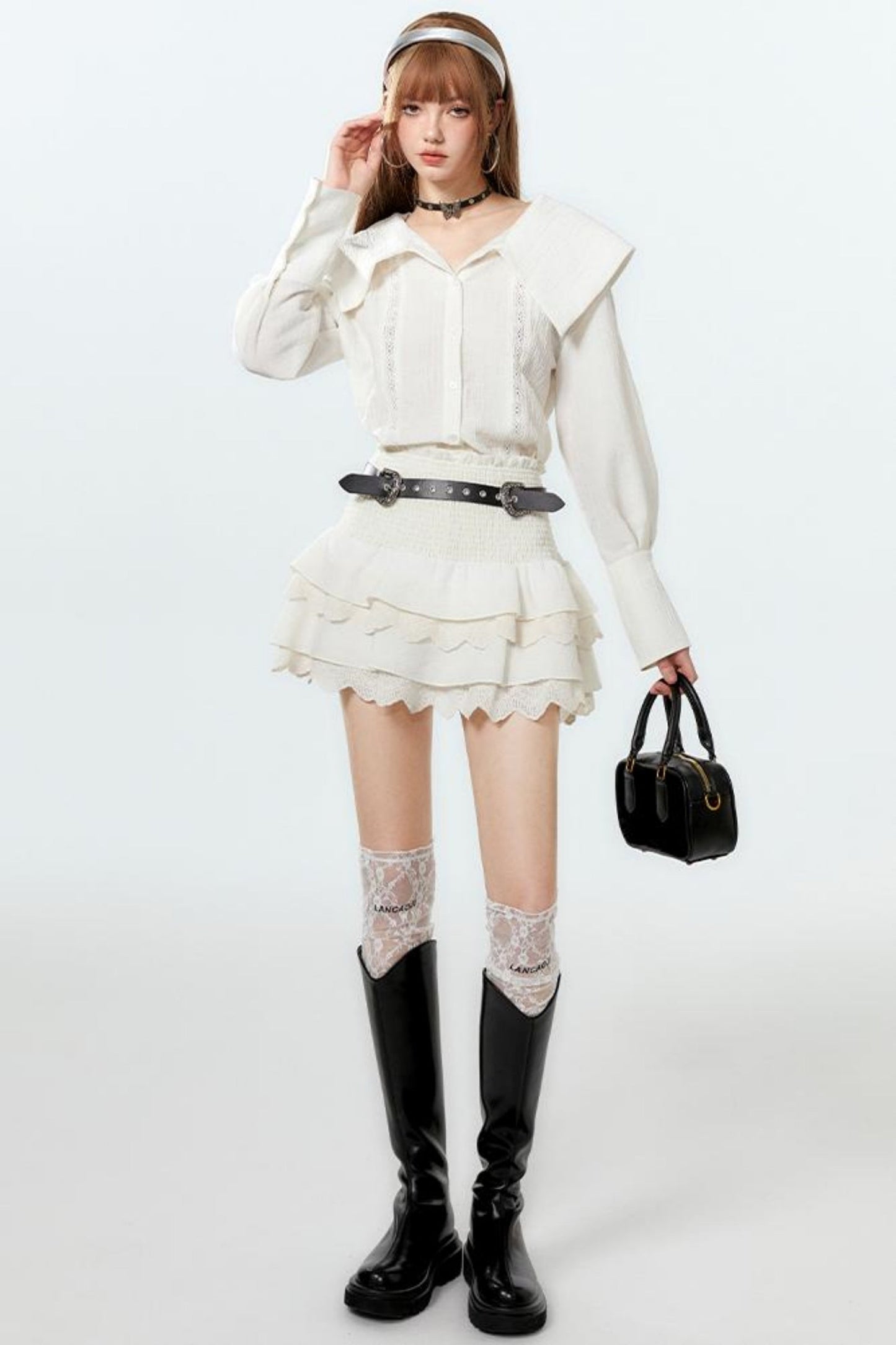 Cool Lapel Skirt and Cake Setup Shirt