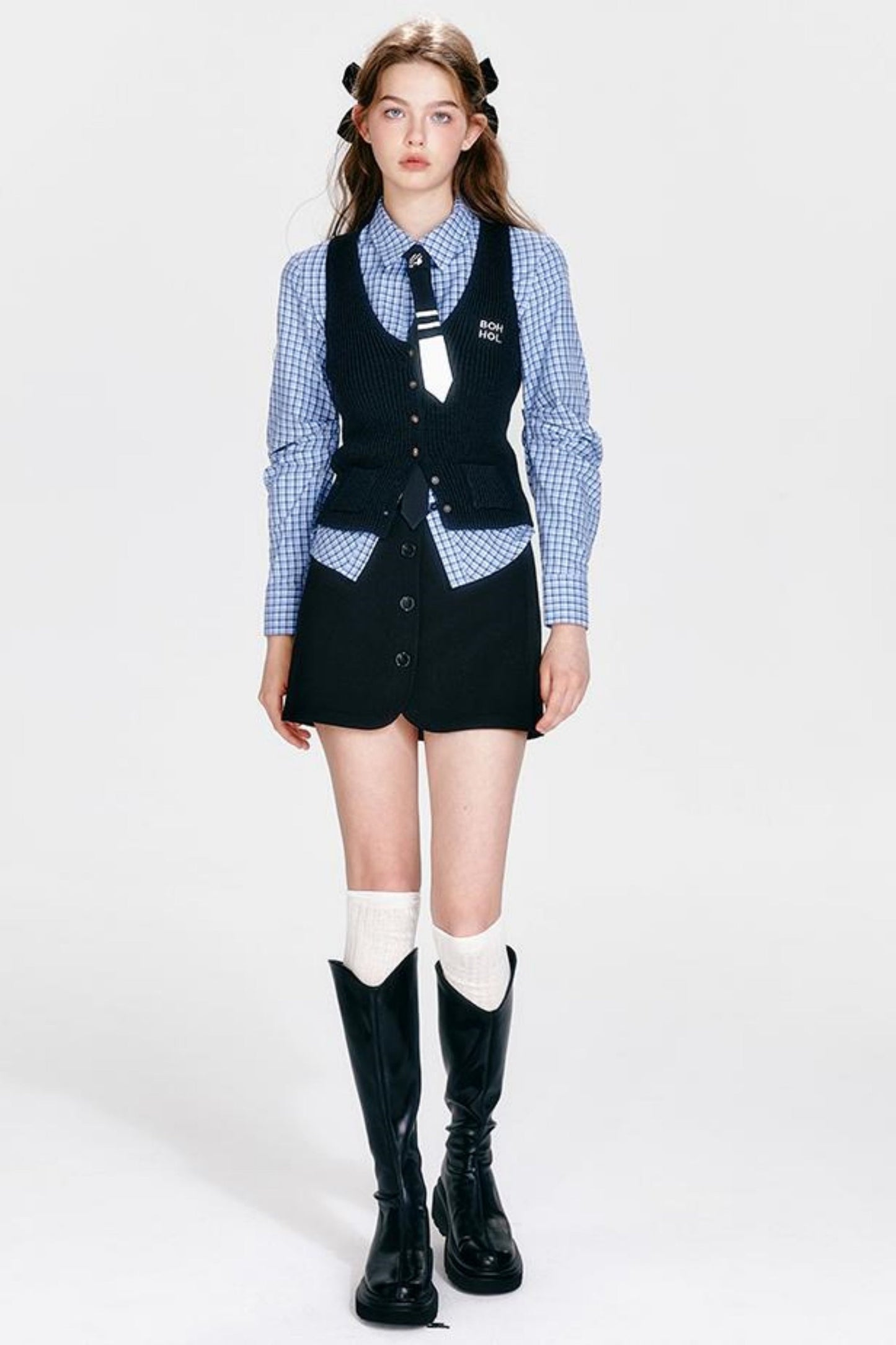 Shirt and Hip Cool Blue Check Skirt Mint Setup
