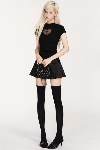 Basal Pleated Satin Skirt