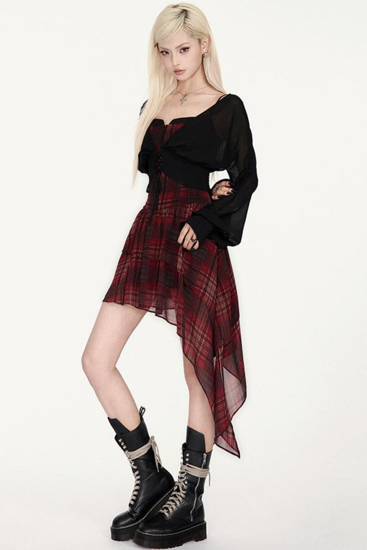 Irregular Sling Dress Check