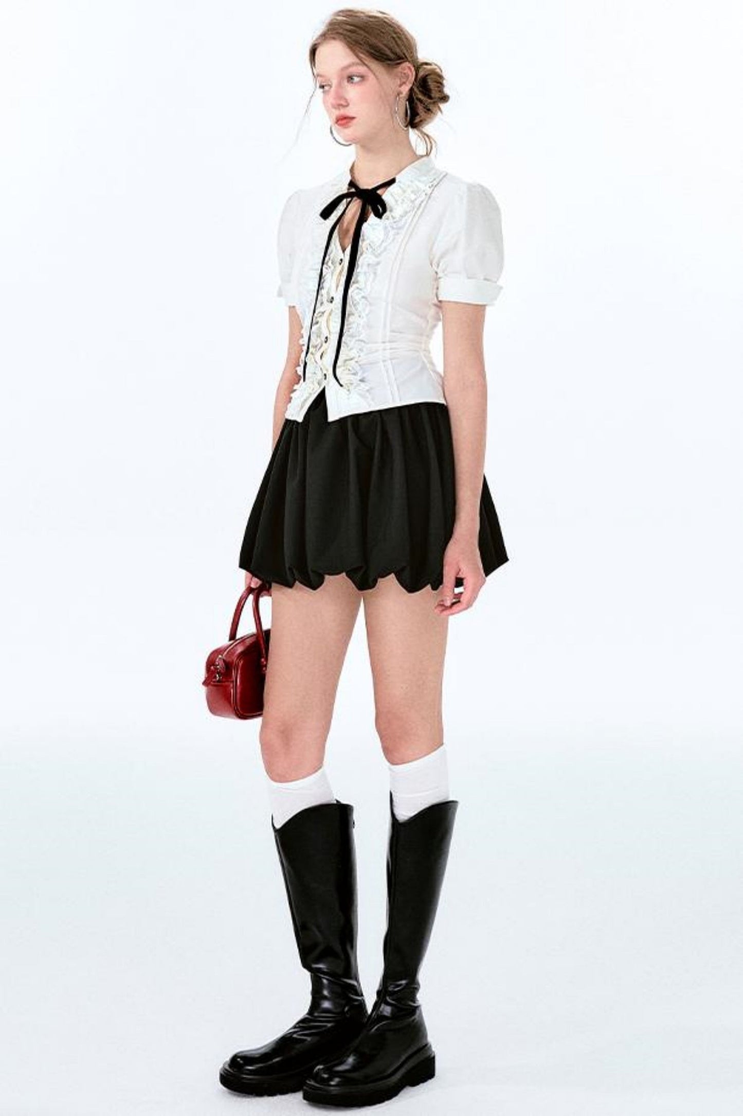 Ärmel Charm Puff Taille Ballon Schleife Shirt Rock +