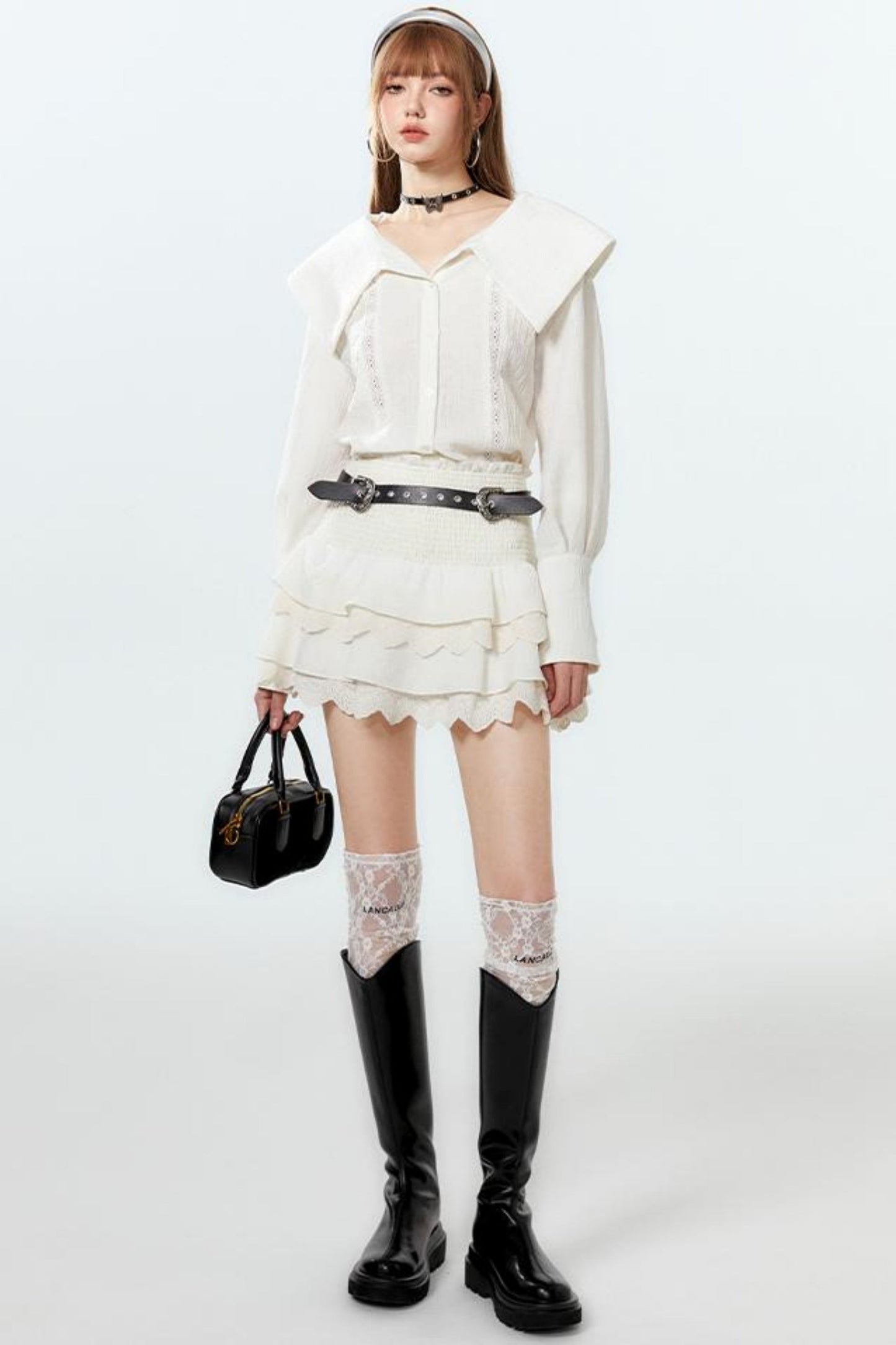 Cool Lapel Skirt and Cake Setup Shirt