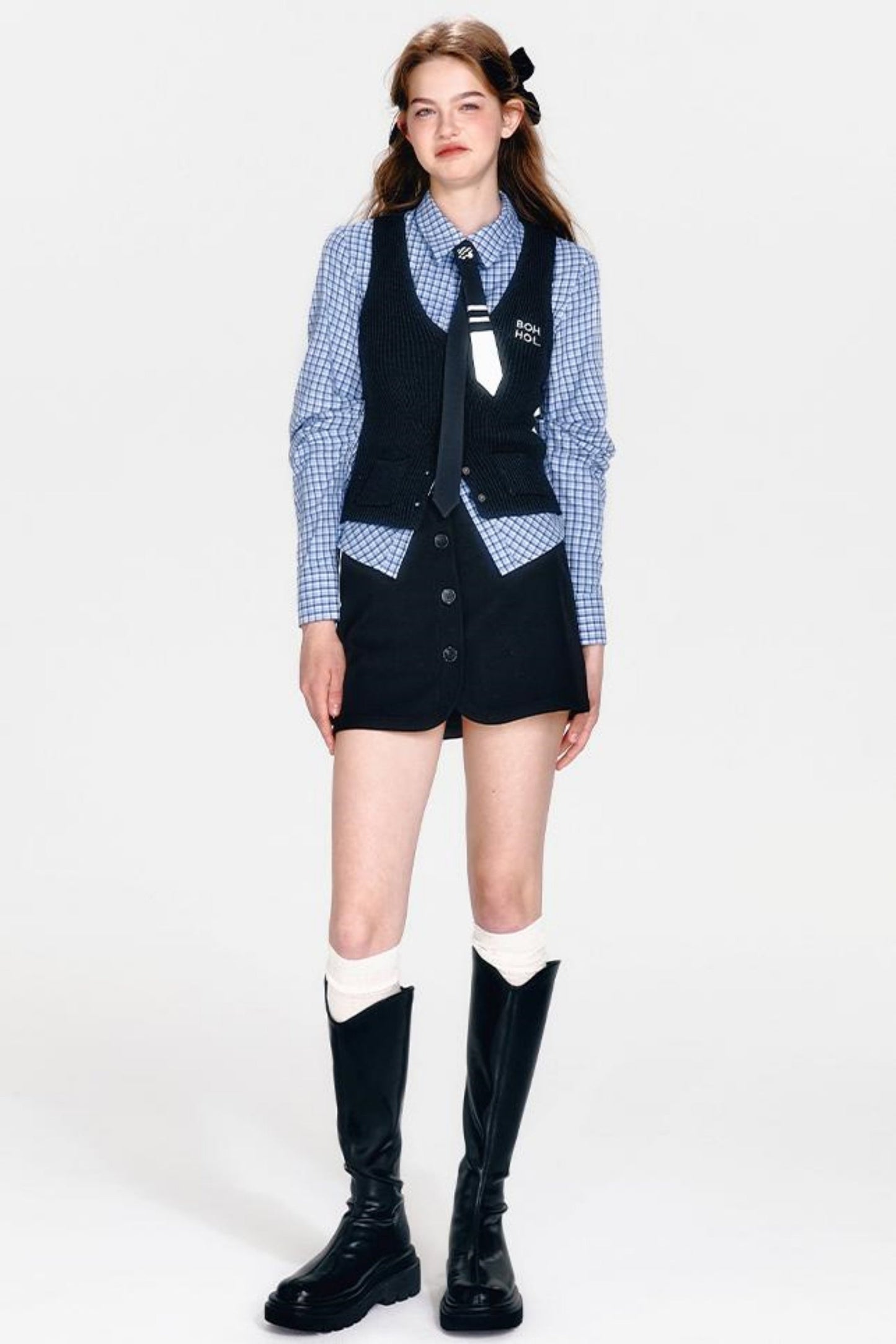 Shirt and Hip Cool Blue Check Skirt Mint Setup