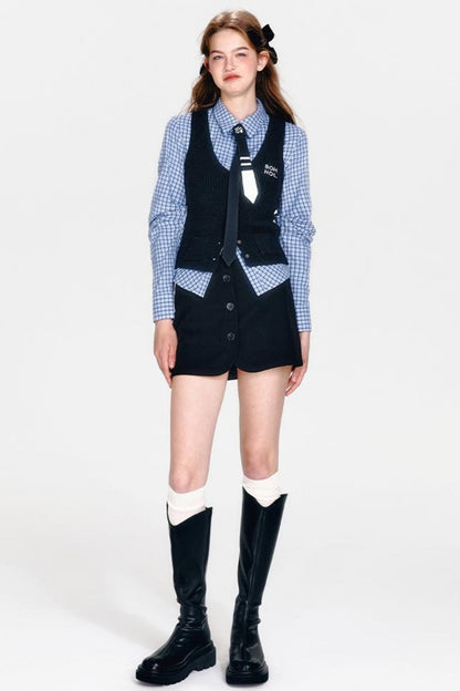 Shirt and Hip Cool Blue Check Skirt Mint Setup