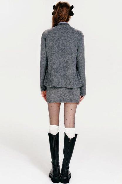 Vest Zip Knit + Skirt Chic Cardigan Tight