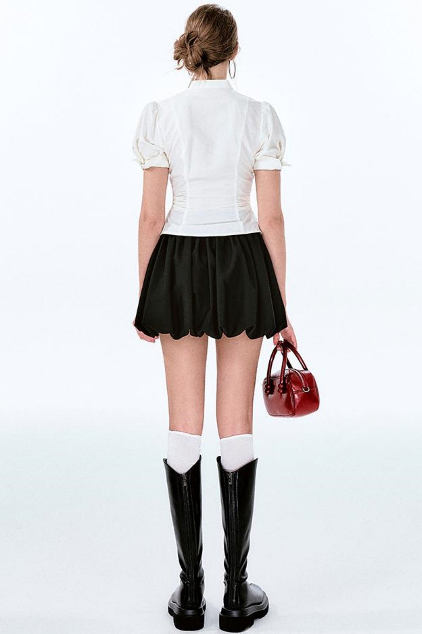 Ärmel Charm Puff Taille Ballon Schleife Shirt Rock +