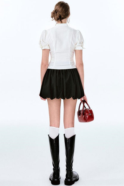 Ärmel Charm Puff Taille Ballon Schleife Shirt Rock +