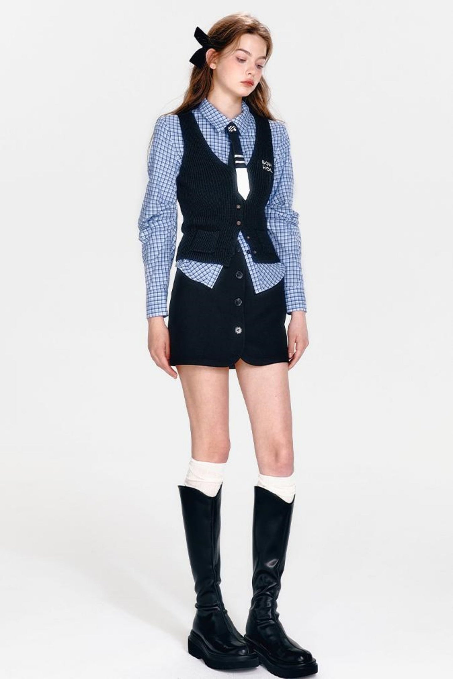 Shirt and Hip Cool Blue Check Skirt Mint Setup