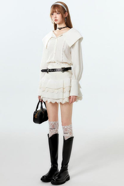 Cool Lapel Skirt and Cake Setup Shirt