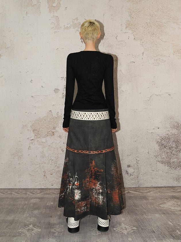 T-shirt Cutouts Horizontal Gothic Rock Sleeves Black Long with