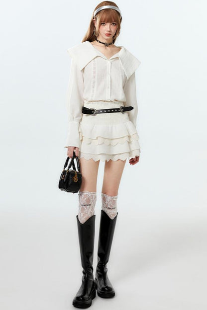 Cool Lapel Skirt and Cake Setup Shirt