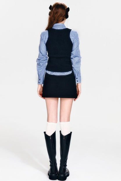 Shirt and Hip Cool Blue Check Skirt Mint Setup
