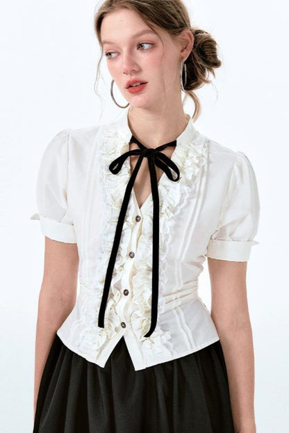 Ärmel Charm Puff Taille Ballon Schleife Shirt Rock +