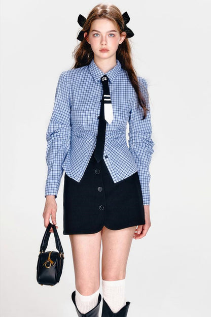 Shirt and Hip Cool Blue Check Skirt Mint Setup