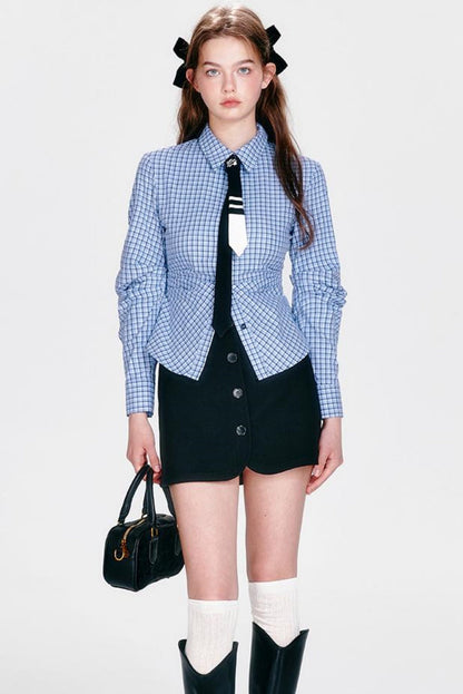 Shirt and Hip Cool Blue Check Skirt Mint Setup