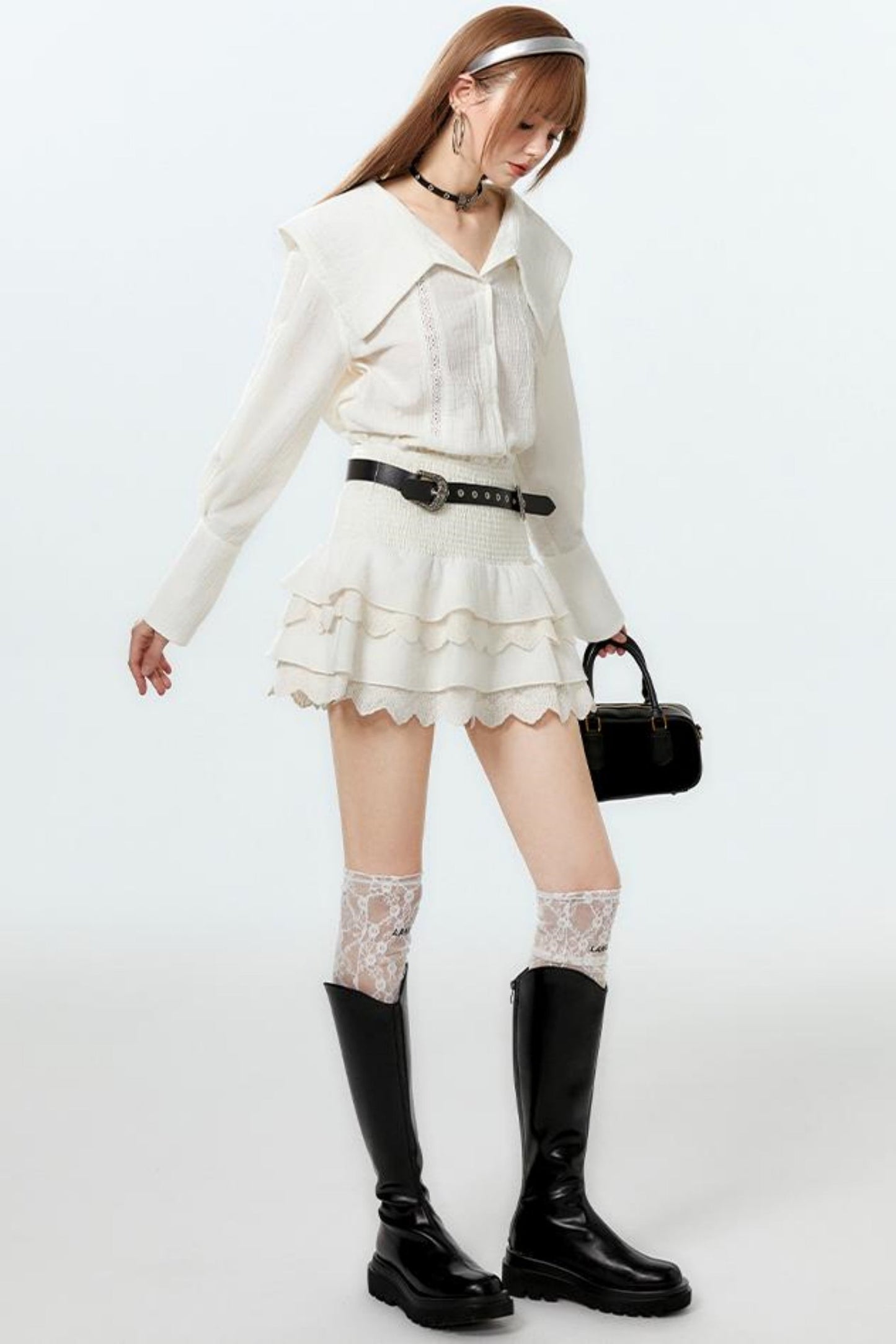 Cool Lapel Skirt and Cake Setup Shirt