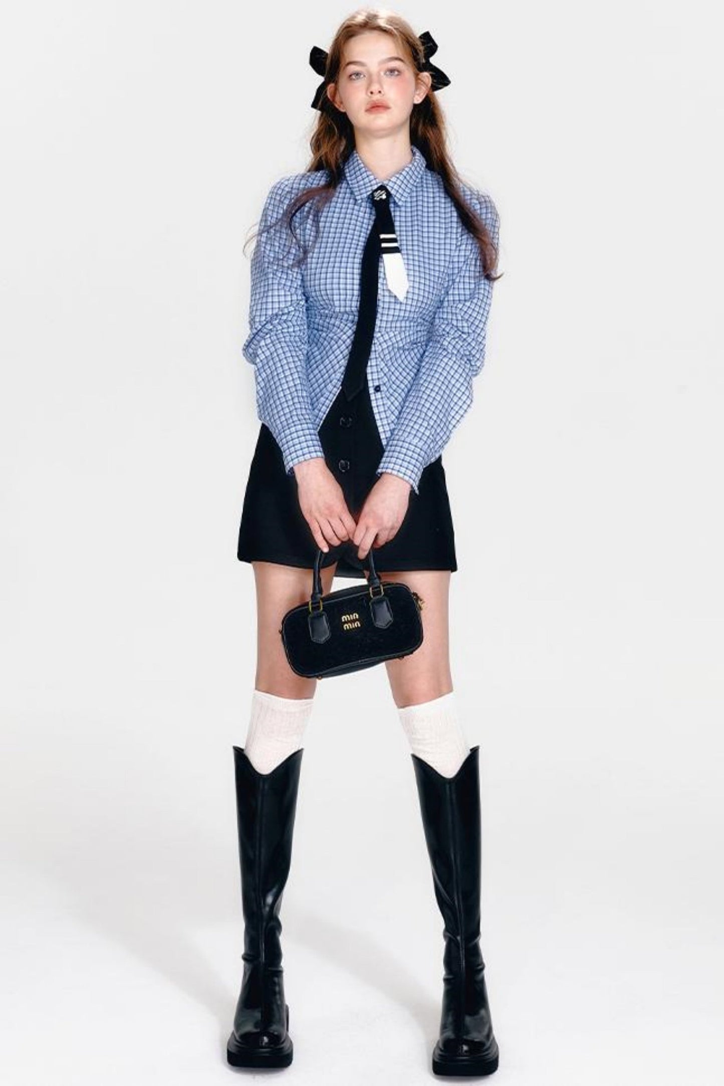 Shirt and Hip Cool Blue Check Skirt Mint Setup
