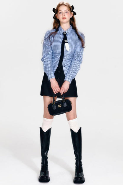 Shirt and Hip Cool Blue Check Skirt Mint Setup