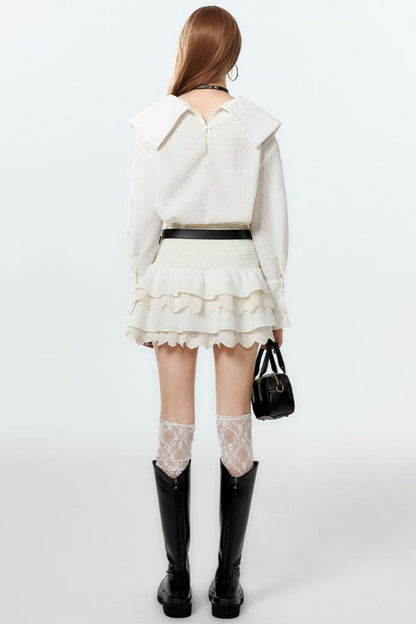 Cool Lapel Skirt and Cake Setup Shirt