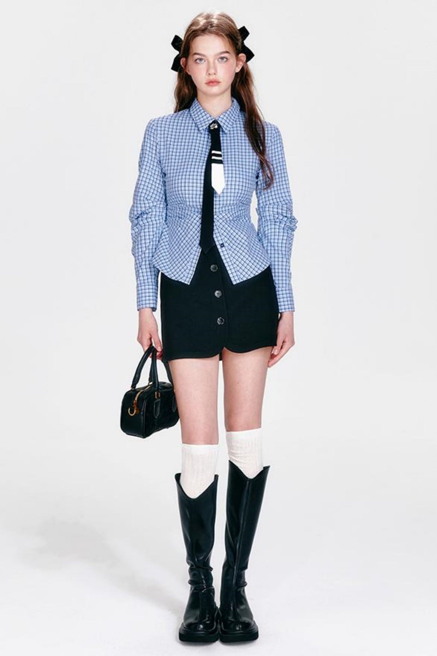 Shirt and Hip Cool Blue Check Skirt Mint Setup