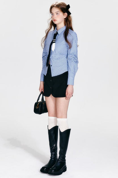Shirt and Hip Cool Blue Check Skirt Mint Setup